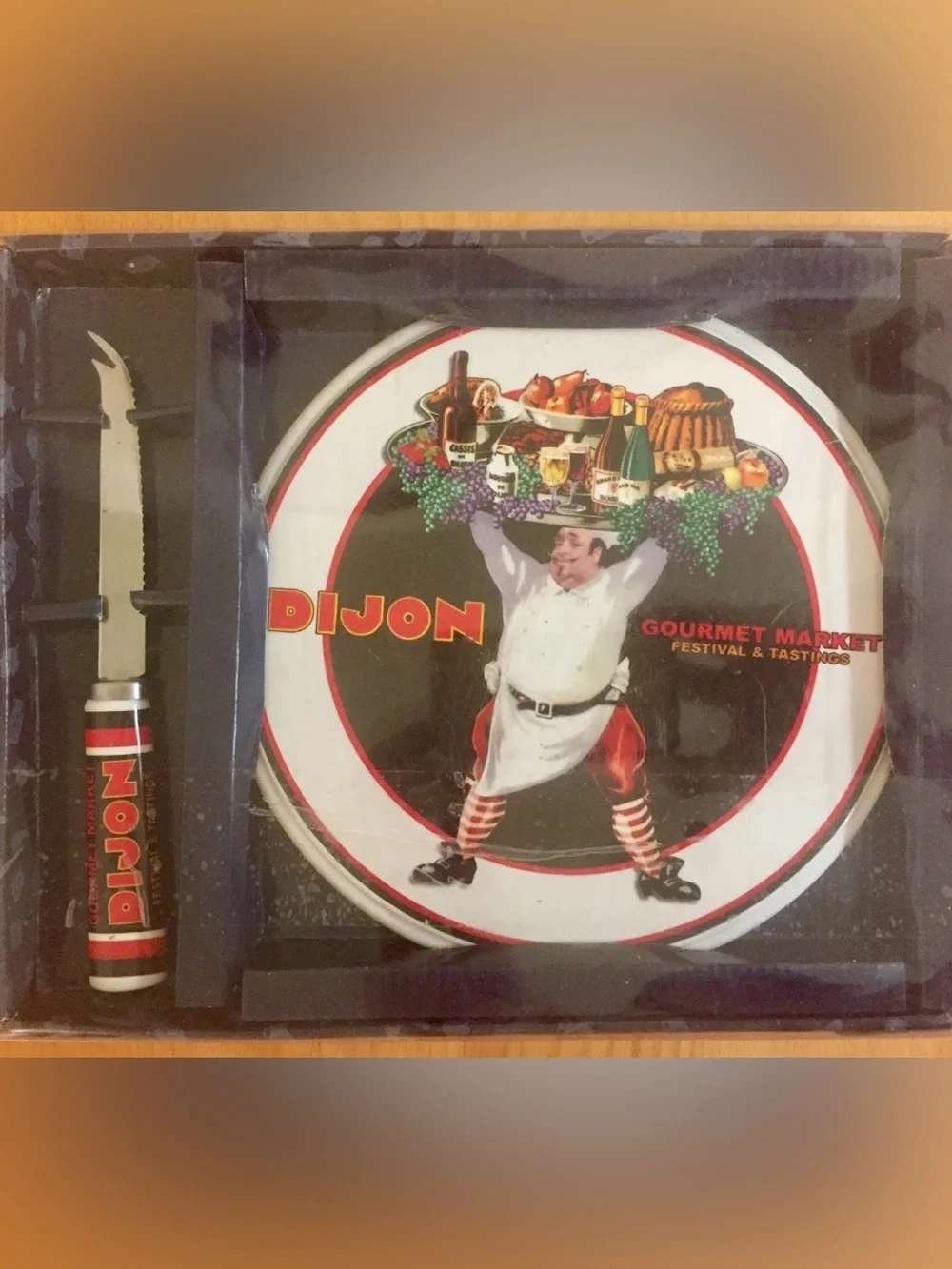 Gourmet Santa Barbara Round Ceramic Serving Plate and Cheese Knife Set -